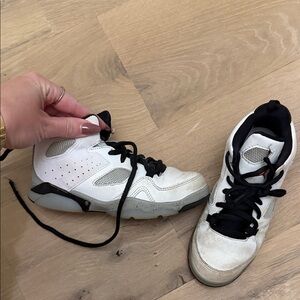 Kids White and Black Sneakers Kids Jordan’s 12.5
